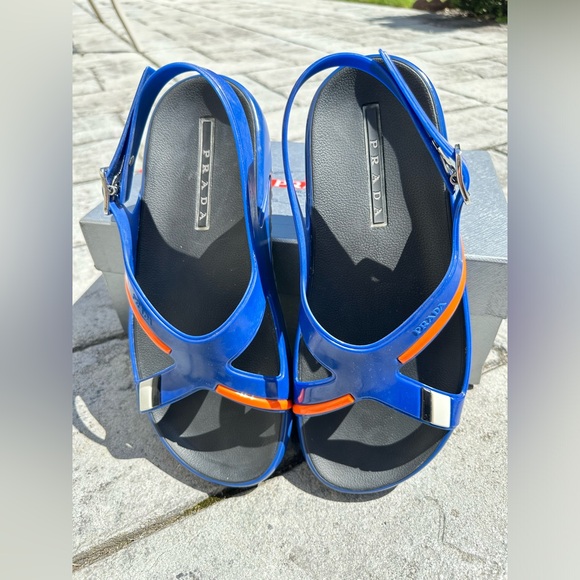 PRADA #1 Cross Strap Rubber Sandals Blue Size 9 main image 7